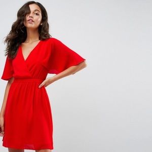 ASOS Flutter Sleeve Cross Over Mini Dress
